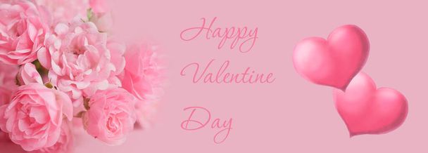 Banner Happy Valentine's Day. Valentine banner. Valentine. Valentine background. Pink rose. Banner. - Photo, Image