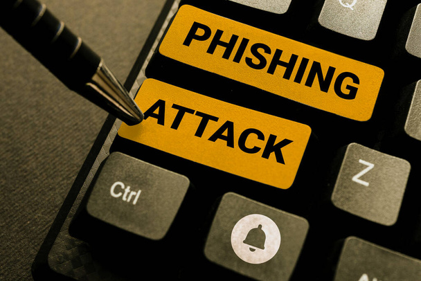 Käsitteellinen kuvateksti Phishing Attack, Business käsite yrittää saada arkaluonteista ja luottamuksellista tietoa - Valokuva, kuva