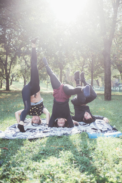 Malá skupina přátel trénovat venku dělat jógu meditace - Fotografie, Obrázek