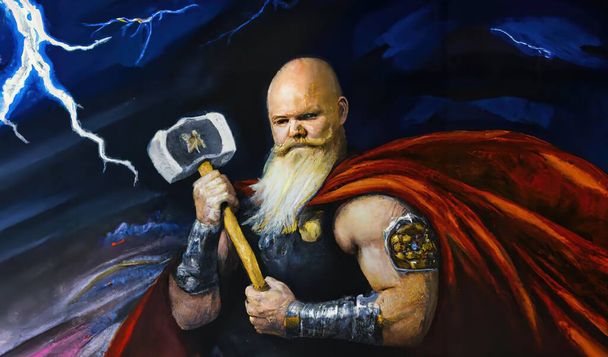 Çekicini tutan İskandinav mitolojisinden Thor 'un Gök Gürültüsü Tanrısı Mjlnir - Fotoğraf, Görsel