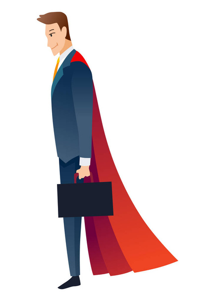 Businessman superhero character. Office worker or manager in costume and red fluttering cloak cape. Cartoon powerful man in spectacular action pose superhero. Vector isolated on white background. - Διάνυσμα, εικόνα