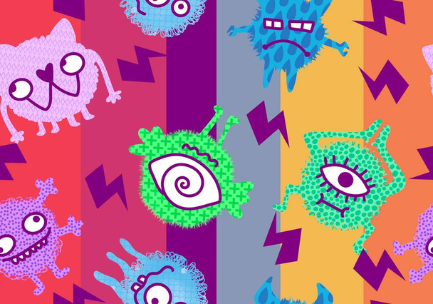 Cartoon doodle monsters seamless aliens and animals pattern for wrapping paper and fabrics and kids clothes print and linens and packaging. High quality illustration - Foto, immagini