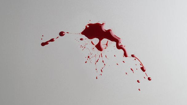 Stain and splashes of blood on light grey background, top view - Valokuva, kuva