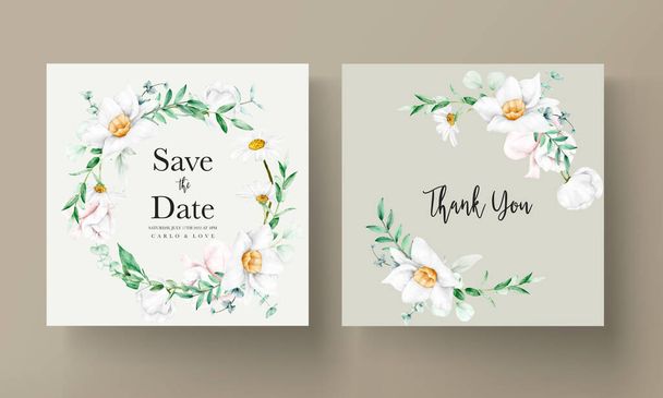 Πρότυπο πρόσκλησης γάμου με λευκό λουλούδι - Διάνυσμα, εικόνα