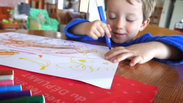 Close-up of little boy drawing on white paper  - Footage, Video