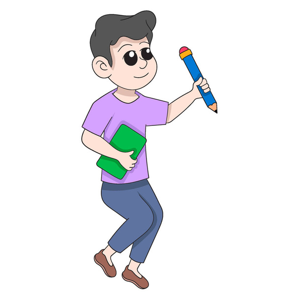 illustration of man carrying pencil and book for study. vector design illustration art - ベクター画像