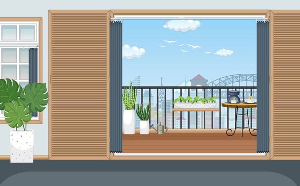 Interior of balcony scene template illustration - Vector, Image