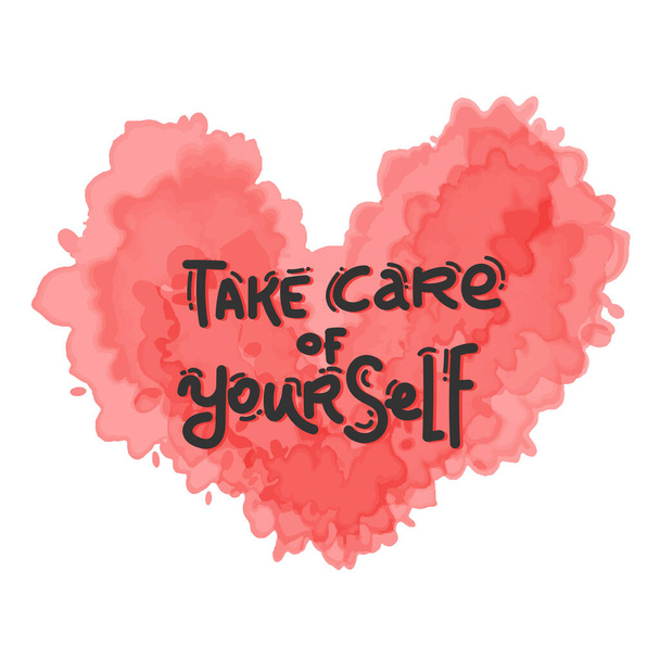 Take care of yourself lettering black pink heart. - Vector, Image