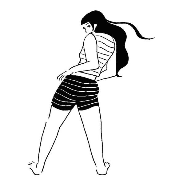 Line drawing of a woman in a pose looking back - Vector, Image