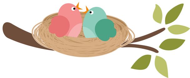Couple of birds in the nest - Vector, Image