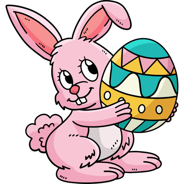 Questa clipart cartone animato mostra un coniglietto che trasporta un uovo di Pasqua illustrazione. - Vettoriali, immagini