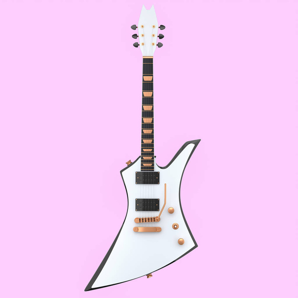 Electric acoustic guitar isolated on pink background. 3d render of concept for rock festival poster with heavy metal guitar for music shop - Fotografie, Obrázek
