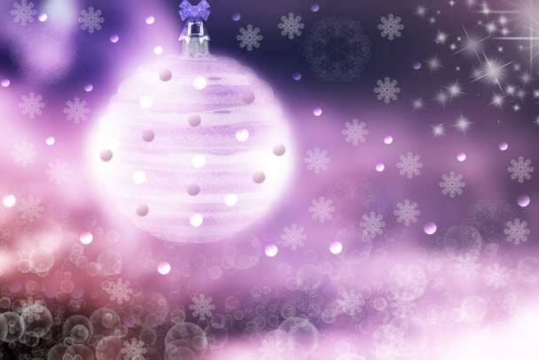 Abstract blurred festive winter christmas or Happy New Year background with shiny pink and violet bokeh lighted xmas balls and stars. Space for your design. Card concept. - Fotografie, Obrázek