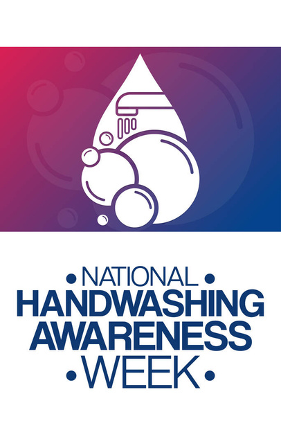 Semana Nacional de Conscientização sobre Lavagem de Mãos. Ilustração vetorial. Cartaz de férias - Vetor, Imagem