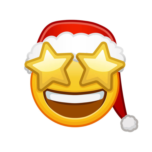 Karácsonyi vigyorgó arc csillagos szemekkel Nagy méretű sárga emoji mosoly - Vektor, kép
