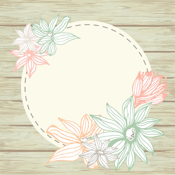 Floral card on wooden background. - Vecteur, image