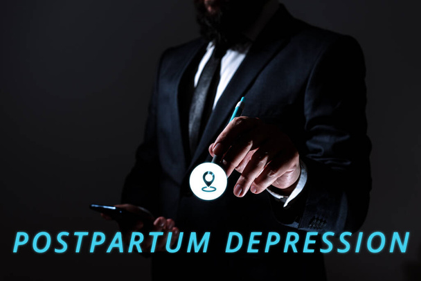 Sign displaying Postpartum Depression, Conceptual photo a mood disorder involving intense depression after giving birth - Photo, Image