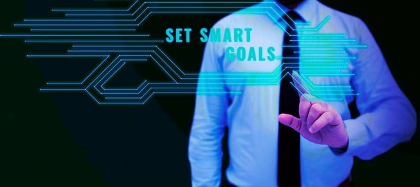Testo che mostra l'ispirazione Set Smart Goals, Business idea Stabilire obiettivi raggiungibili Fare buoni piani aziendali - Foto, immagini