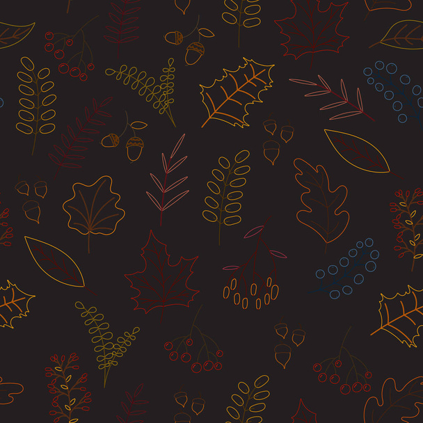 Patrón dibujado a mano vectorial con elementos de otoño sobre el fondo gris oscuro. Imitación de pizarra. Ilustración vectorial - Vector, Imagen