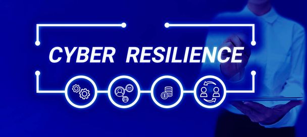 Kézírás jel Cyber Resilience, Üzleti áttekintés mértéke, hogy egy vállalkozás képes kezelni a számítógépes támadás - Fotó, kép