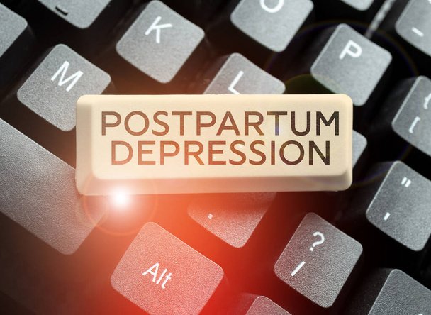 Text caption presenting Postpartum Depression, Business concept a mood disorder involving intense depression after giving birth - Photo, Image