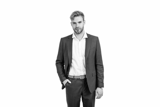 confident successful businessman man in businesslike suit isolated on white, formal fashion. - Фото, зображення