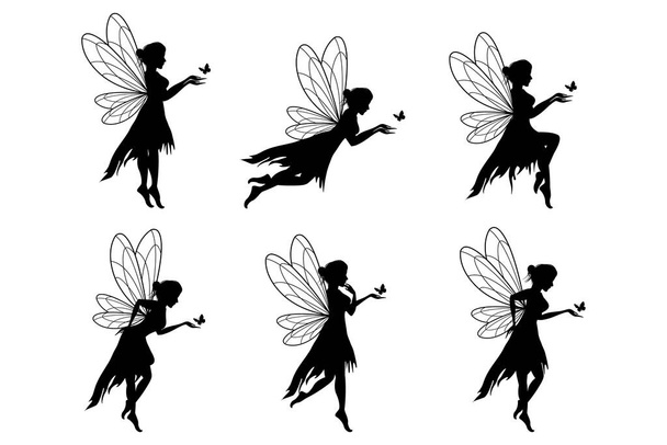 cute fairy silhouette illustration set - Vettoriali, immagini
