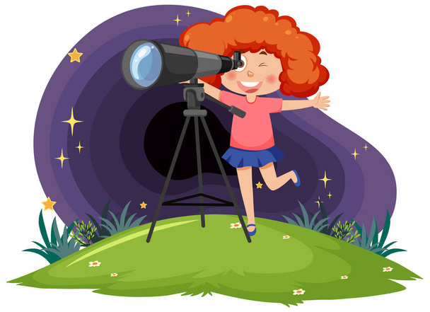 Astronomy kids in cartoon style illustration - Vector, Image