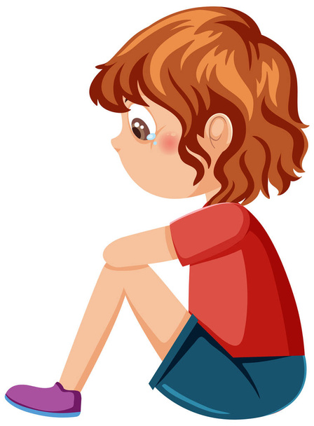 Ένα κορίτσι που κάθεται με κλάμα εικονογράφηση έκφραση - Διάνυσμα, εικόνα