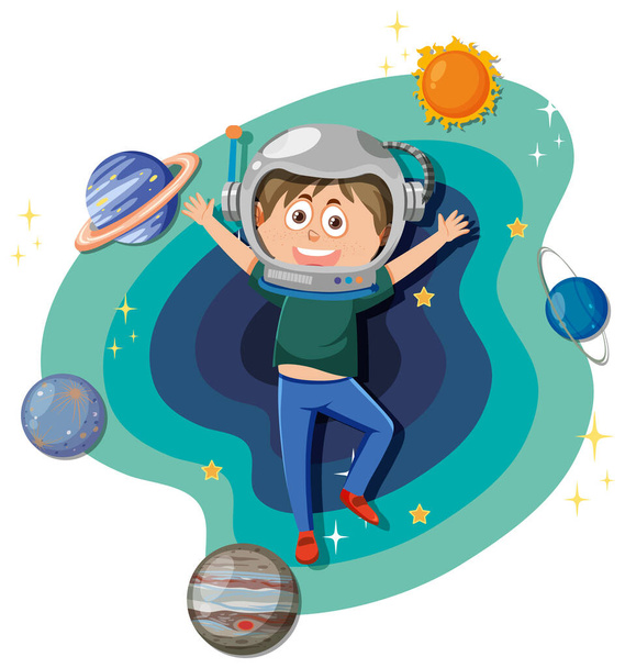 Astronomy kids in cartoon style illustration - Vector, Image