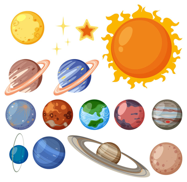 太陽系の惑星図のセット - ベクター画像