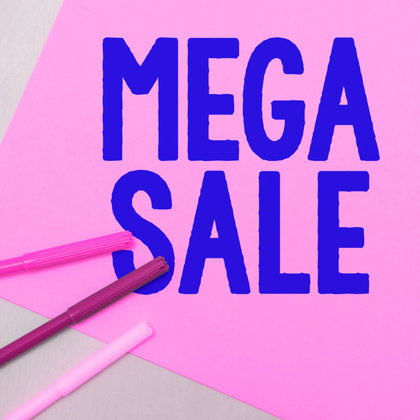 Text showing inspiration Mega Sale, Concept meaning The day full of special shopping deals and heavy discounts - Zdjęcie, obraz