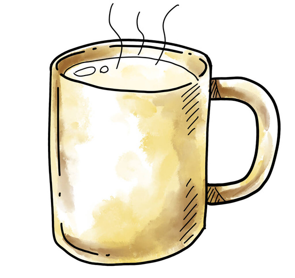 Hot warm milk drink comfort bevarage hand doodle drawing watercolor illustration art - Foto, Imagem