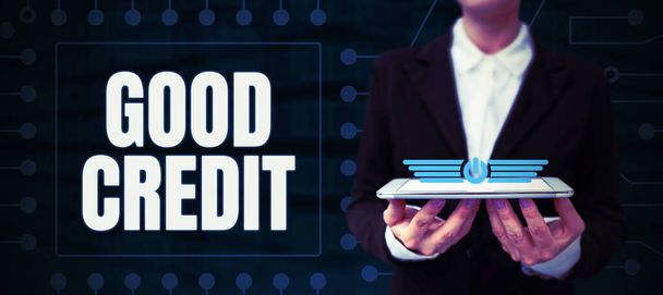 Leyenda conceptual Buen crédito, Descripción general del negocio prestatario tiene una puntuación de crédito relativamente alta y riesgo de crédito seguro - Foto, Imagen