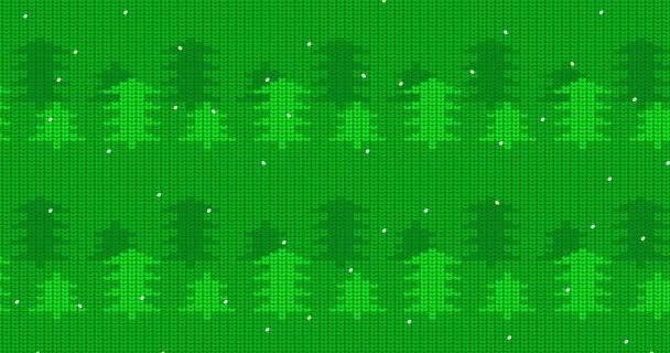 Green forest with snow and Happy Birthday text, ugly sweater. Christmas and New Year holidays season animated video. Animation of Winter knitted sweater pattern. - Footage, Video