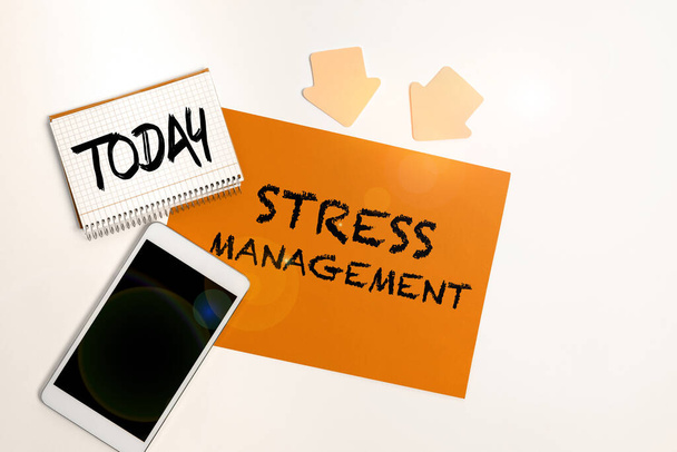 Знак, що відображає управління стресом, слово для вивчення способів поведінки та мислення, які зменшують стрес
 - Фото, зображення