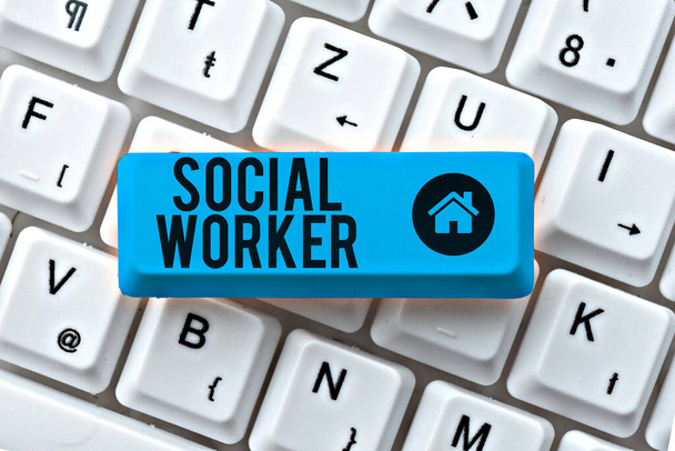 Konzeptionelle Bildunterschrift Sozialarbeiter, Internet Konzeptionelle Unterstützung von Staatsbürgern mit unzureichendem oder gar keinem Einkommen - Foto, Bild