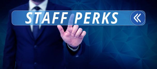Podpis koncepcyjny Personel Perks, Business showcase Pracownicy Świadczenia Premie Rekompensata Ubezpieczenie zdrowotne - Zdjęcie, obraz