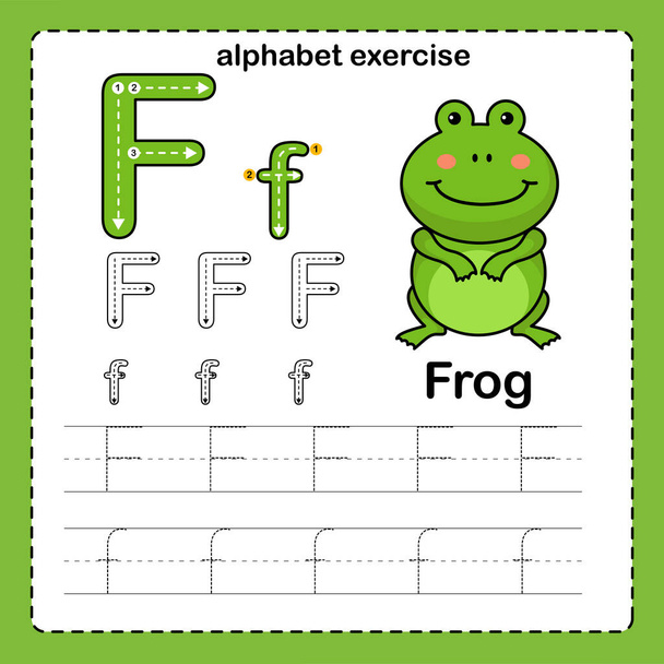 Алфавит буква F - упражнение лягушки с иллюстрацией словаря мультфильма, вектор - Вектор,изображение