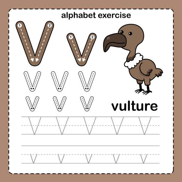 Letra V del alfabeto - Ejercicio buitre con ilustración de vocabulario de dibujos animados, vector - Vector, imagen
