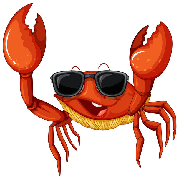 Cute crab cartoon character wearing sunglasses illustration - Vector, Image