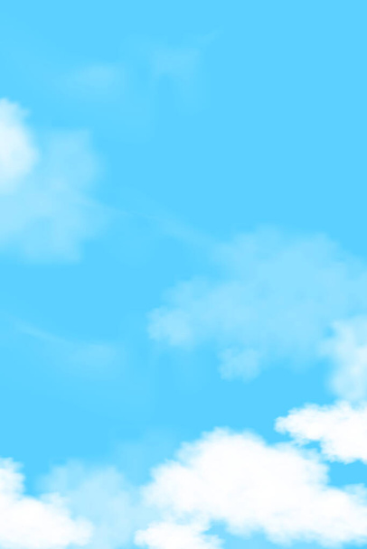 Himmel mit Wolken auf blauem Hintergrund, Vector Pictuersque Cartoon Klarer Himmel mit Zirruswolken, Konzept alle saisonalen Horizont Banner in sonnigem Tag Frühling, Sommer am Morgen. Vertikale Illustration  - Vektor, Bild