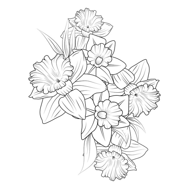 Set of decorative stylized flowers isolated on white background. Highly detailed vector illustration, doodling and zentangle style, tattoo design,vector illustration of beautiful flowers and leaves, sketch on white background - Vector, Image