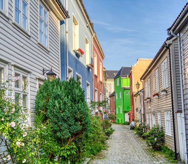 BERGEN, NORWAY - AUGUST 2022 : HISTORICAL CENTER IN SUMMERTIME, HDR IMAGE - Photo, Image
