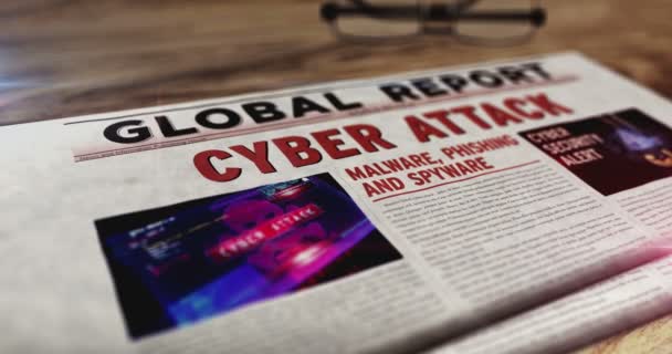 Cyberattaque et quotidien de sécurité numérique sur la table. En manchettes nouvelles résumé concept 3d. - Séquence, vidéo
