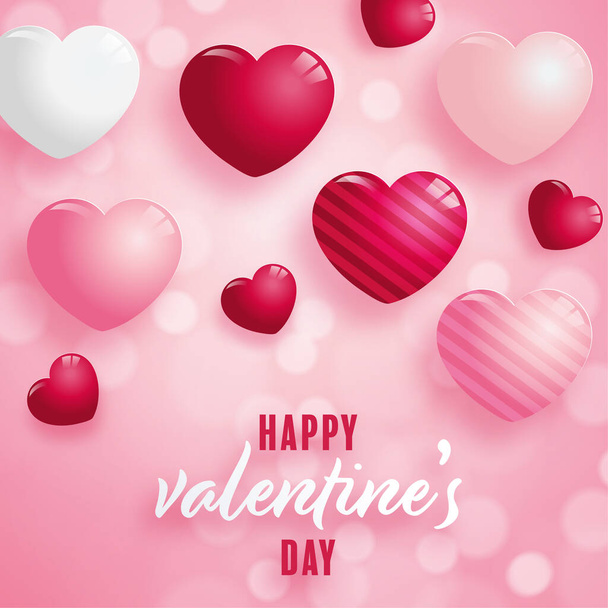 Valentines day poster with red and pink hearts on background - Vektör, Görsel