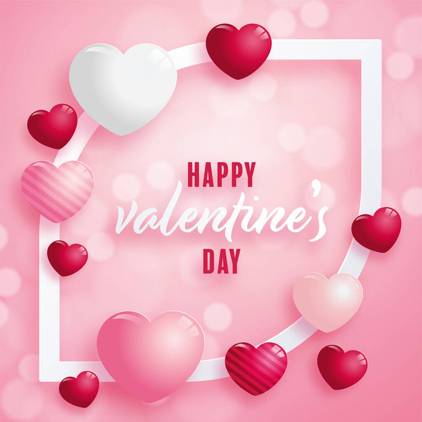 Valentines day poster with red and pink hearts on background - Vetor, Imagem