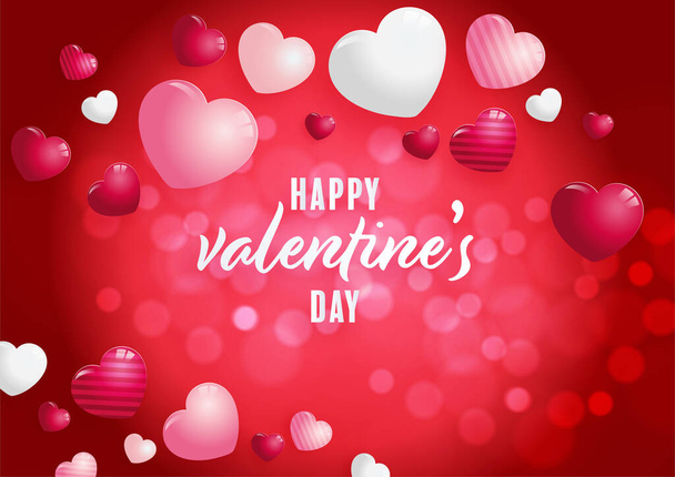 Valentijnsdag poster met rode en roze harten op de achtergrond - Vector, afbeelding