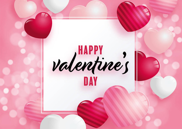 День Святого Валентина плакат з червоними і рожевими серцями на фоні
 - Вектор, зображення