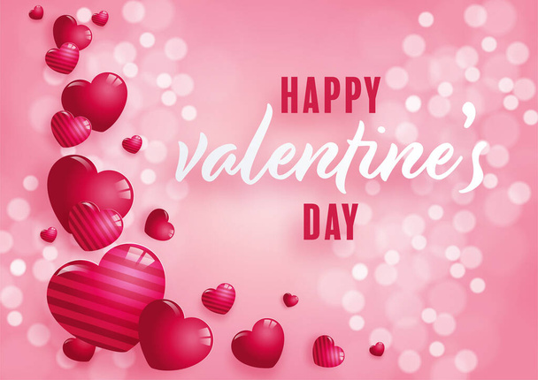 Valentines day poster with red and pink hearts on background - Vecteur, image